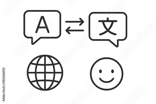 Global communication, language translation, worldwide network, and positive feedback symbols