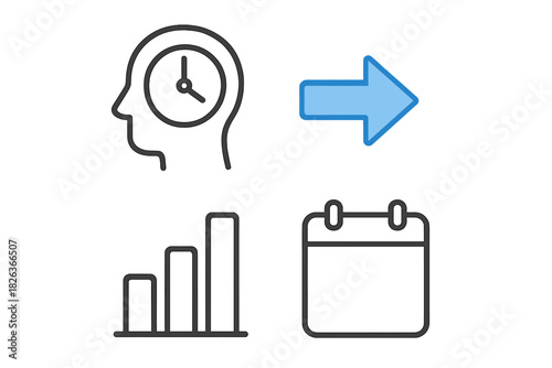 Business planning, time management, and progress tracking concept symbols for efficiency