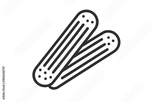 Minimalist black outline graphic showing two elongated sticks of chewing gum or candy