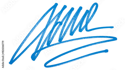 Blue scribble signature on white background