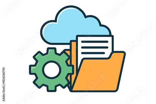Cloud computing storage, data folder organization, and system settings configuration