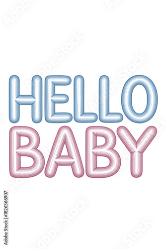 Hello baby text in pastel blue and pink inflatable balloon letters