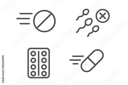 Birth control and contraception methods outline symbols for reproductive health planning