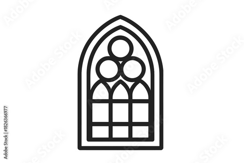 Architectural outline of a classic pointed arch gothic window with tracery details