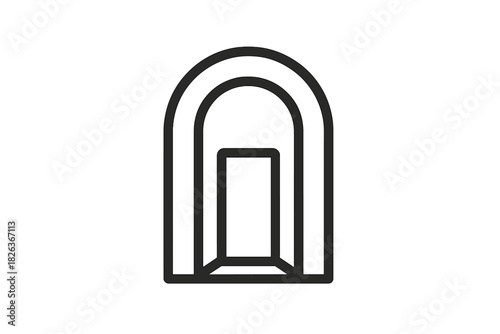 Minimalist arched entrance or tunnel opening rendered with depth perspective