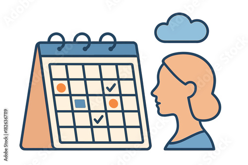 Woman viewing monthly calendar for scheduling appointments and managing tasks