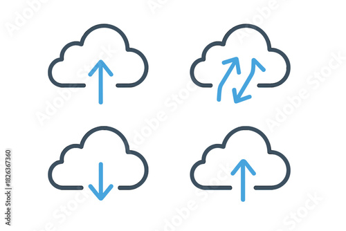 Cloud computing data transfer processes including upload, download, and synchronization for web interfaces