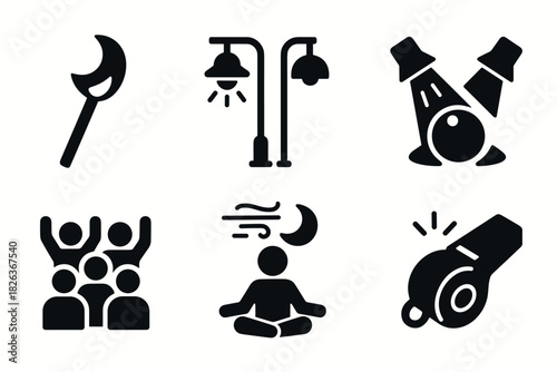 Minimalist icon set featuring everyday objects and activities