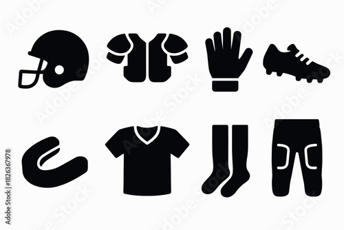 Silhouette collection of american football equipment icons