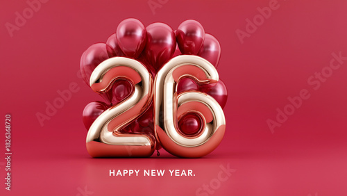 Festliche Neujahrs-Dekoration mit 26-Zahlen in Rot und Gold symbolisiert Jahreswechsel und Feiertage