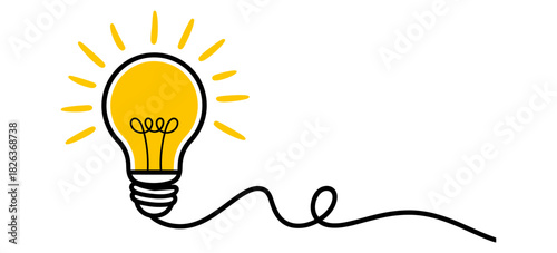 A bright idea lightbulb drawing with a continuous line art style, symbolizing innovation, creativity, and problem-solving inspiration.