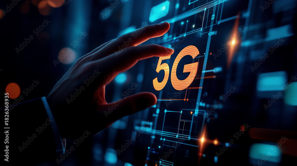 Fototapeta premium Hand touching a glowing 