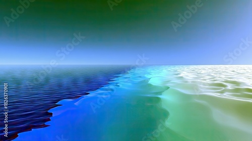 Fototapeta Naklejka Na Ścianę i Meble -  An abstract image of ocean waves meeting the sky, with a gradient of colors creating a surreal atmosphere.