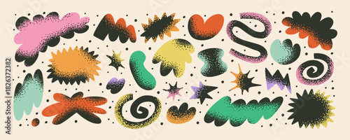 Retro Y2K colored blob shape collection. Naive groovy funky bubbles, cloudlike flat shapes. Abstract organic forms and figures, wavy stickers. Asymmetric blob sticker set.