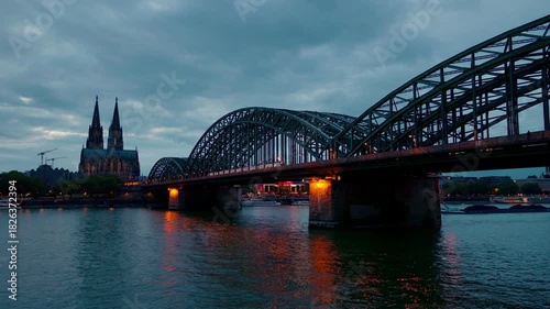 Wallpaper Mural Cologne Cathedral and Hohenzollern Bridge at dusk in Cologne, Germany. Torontodigital.ca