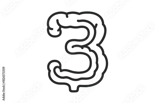 Stylized thick outline three icon isolated on a clean white background