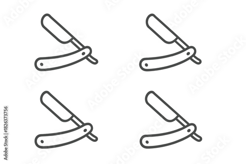 Straight razor outline symbols used for barbershop shaving and grooming concepts