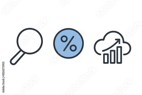 Business finance symbols for search percentage rate and cloud data analytics