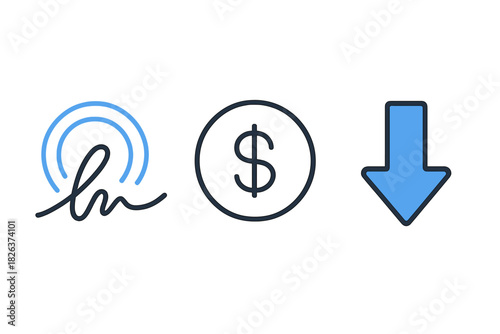 Digital signature currency decline trend business concept