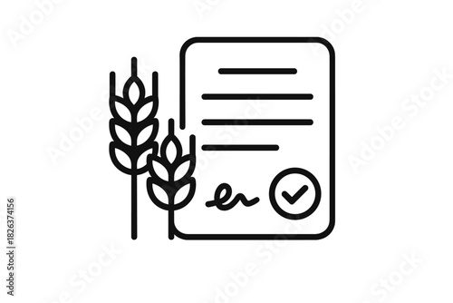 Agricultural certification document with wheat grain symbolizing quality assurance and contract approval