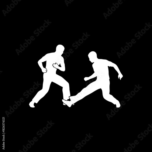 Dynamic silhouette of two men fighting, representing confrontation, competition, or self defense, ideal for action oriented projects and themes