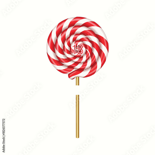 Swirled red and white lollipop with isolated on white background