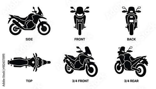 Detailed Vector Illustration of Touring Motorcycle Views for Design Usage