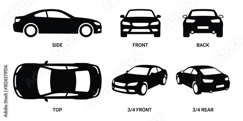 Schematic Illustration Of A Car From Different Views - Detailed Design
