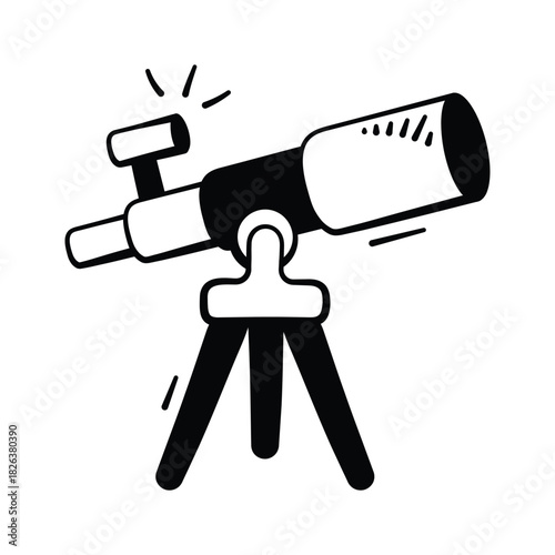 Astronomy telescope doodle icon, space study and exploration