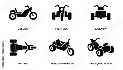 Various viewpoints of an adult tricycle, displaying angles and perspectives.