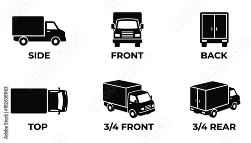 Box Truck Isometric Views: Side, Front, Back, Top, 3/4 Front and Rear Set