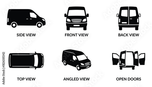 Cargo Van Silhouette: Multi-Angle Illustrations for Commercial Vehicle Design