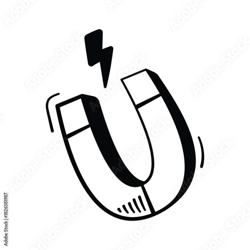 Well designed hand drawn icon of magnet in trendy design style