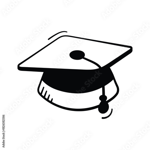 Classic mortarboard cap doodle vector, achievement, success, and graduation