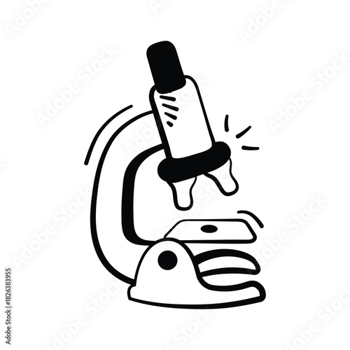 Trendy doodle icon of laboratory microscope, biology research and experiments