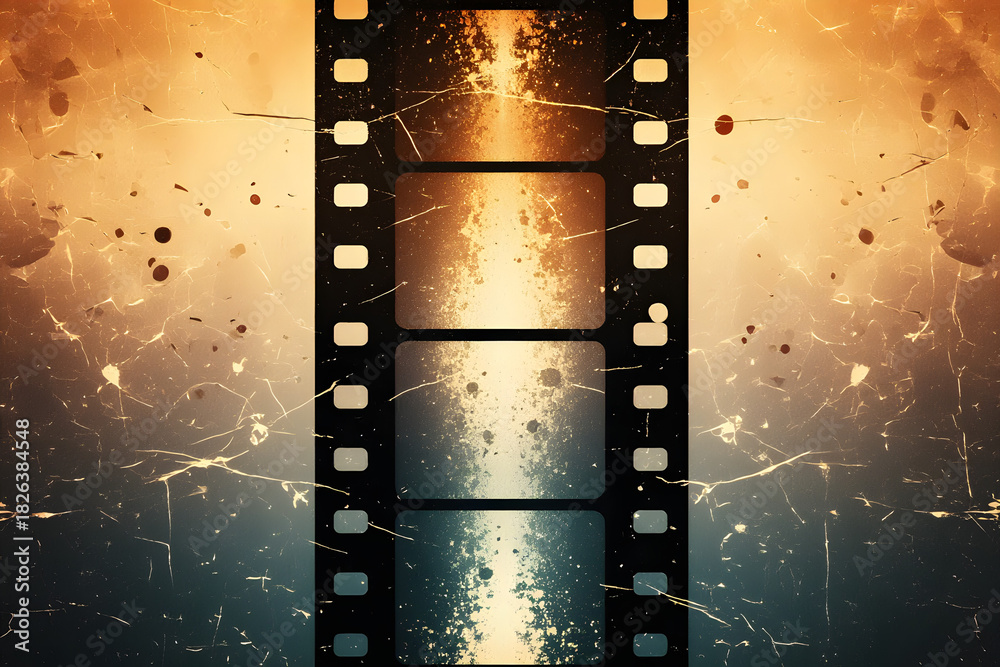 Obraz premium Vintage Film Strip with Grunge Splatter Effect retro