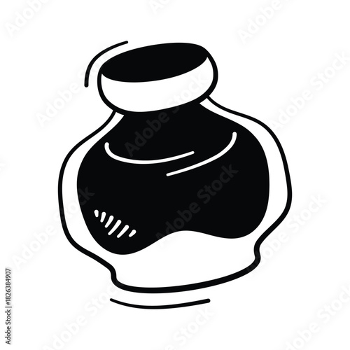 Traditional inkpot doodle icon, handwriting, calligraphy, and old style writing