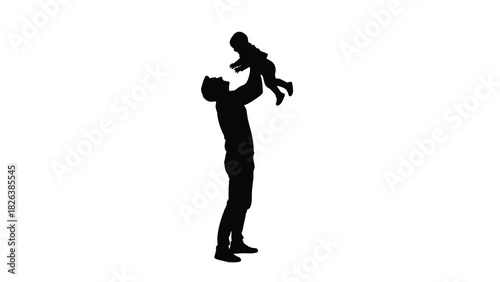 Silhouette of Father Lifting Baby Up in the Air - Vector Illustration of Family Bonding and Paternal Joy