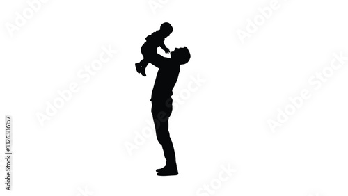 Father Holding Baby Up in Air Silhouette Vector Illustration