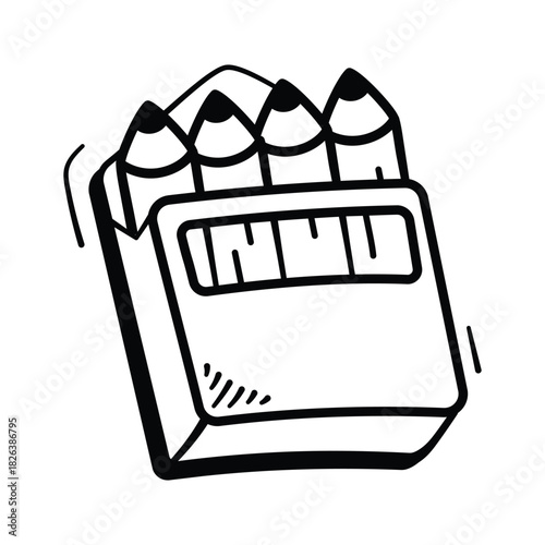 Doodle icon of color pencil, drawing, writing and school stationery