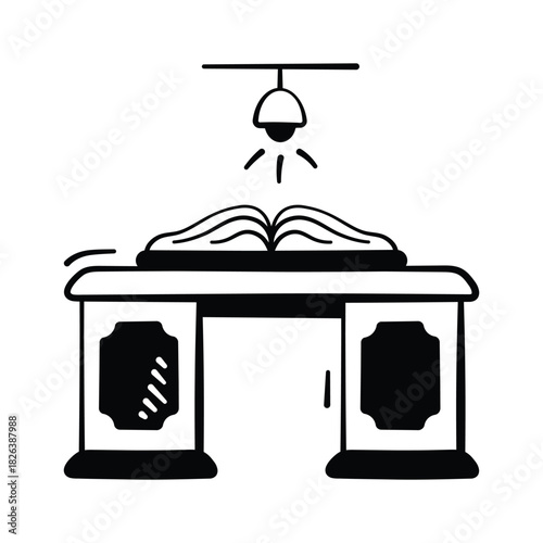 Creatively crafted amazing doodle style icon of study table