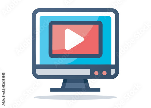 video media player icon on computer concept, vector flat design illustration logo creative icon on white background.