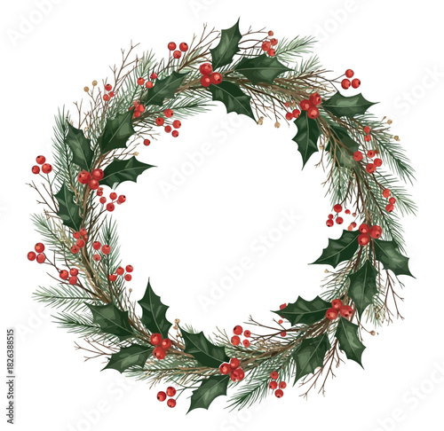 Watercolor Christmas Poinsettia Floral Illustration, Holiday Botanical Arrangement on White