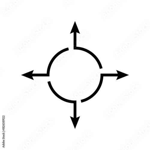 The semicircular arrows form a circle pointing in different sides and opposite directions. Vector illustration. 
