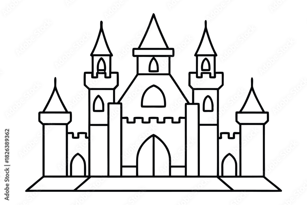 Obraz premium castle tower outline coloring book page line art vector illustration 