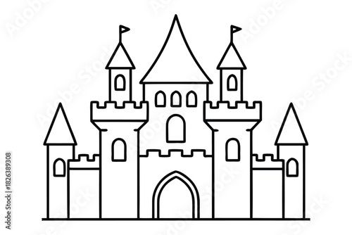 castle tower outline coloring book page line art vector illustration 