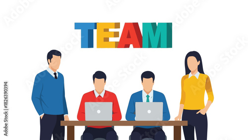 Corporate Teamwork and Collaboration Concept Vector Illustration with 3D Text