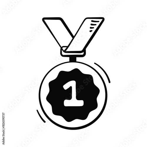 1st prize, gold medal doodle style hand drawn icon,
