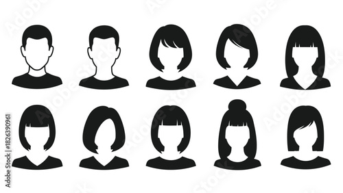 Anonymous User Profile Avatars Set Vector Illustration - Generic Male and Female Icons with Various Hairstyles