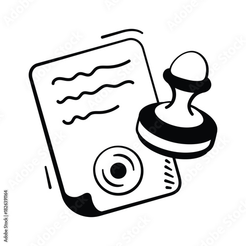 Doodle illustration of stamped document, approval, certification and authority